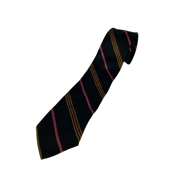 Vintage Skinny Necktie Short 53" Stripes 2" Wide Black Pink Repp Acetate Rayon - Picture 1 of 5